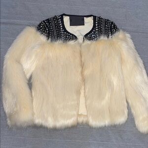 Faux Fur Jacket with Studded Shoulders